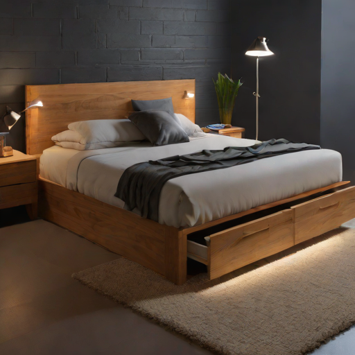 King Koil Solid Oak Storage Platform Bed