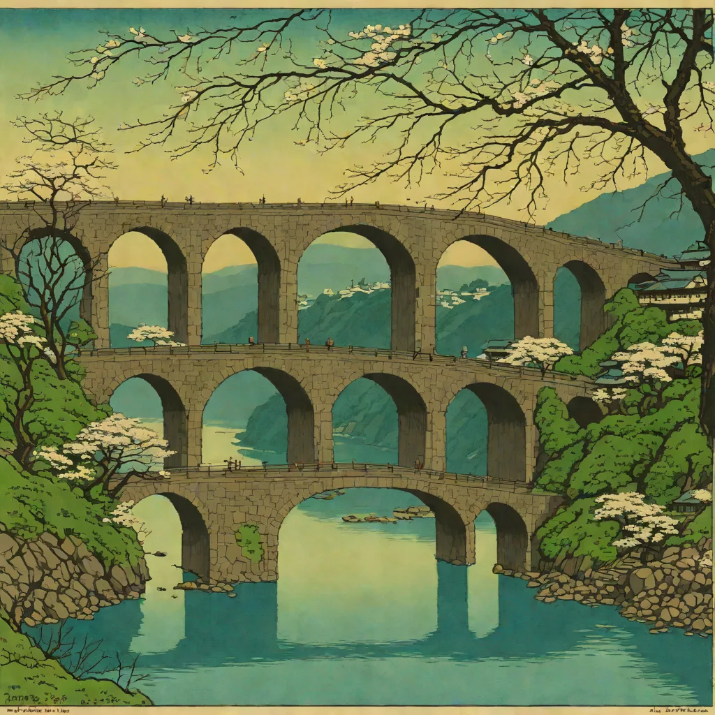 Kawase Hasui, Spring Evening at Kintai Bridge