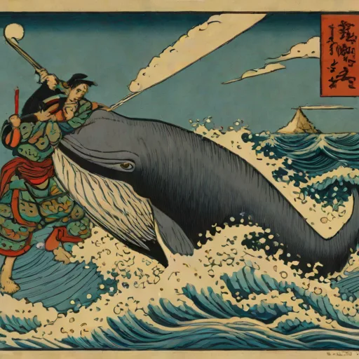 Miyamoto Musashi Fighting a Giant Whale (Kuniyoshi, c.1840)