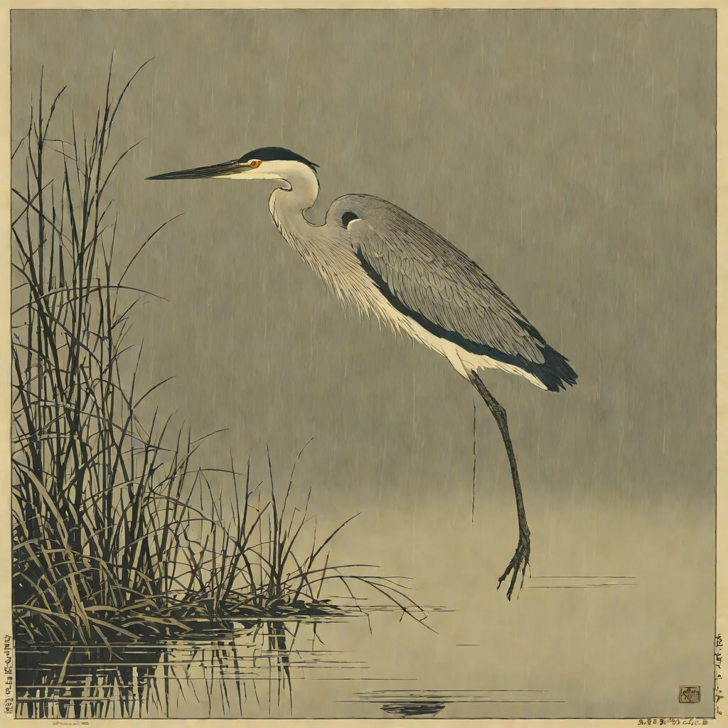 Ohara Koson, Heron in the Rain