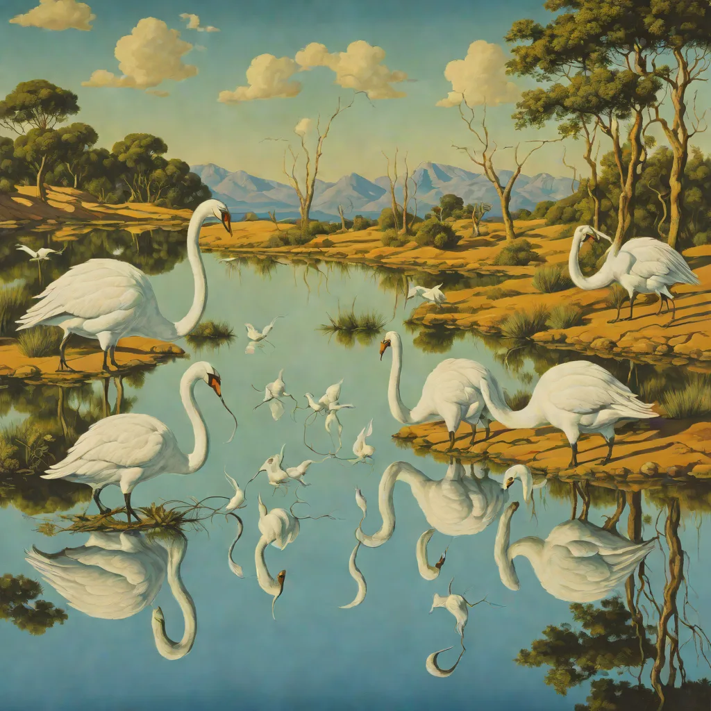 Swans Reflecting Elephants