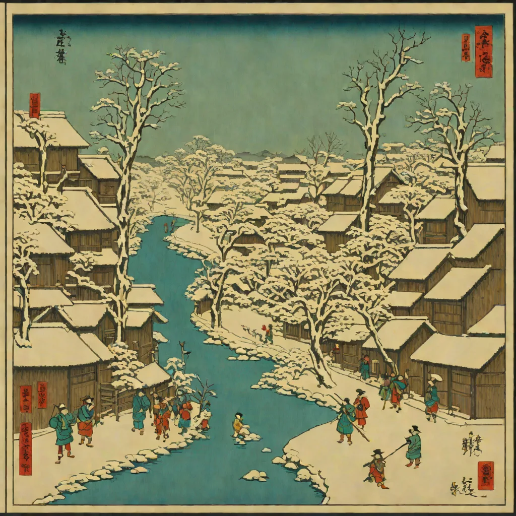 Utagawa Hiroshige, Kanbara: Snowy Night