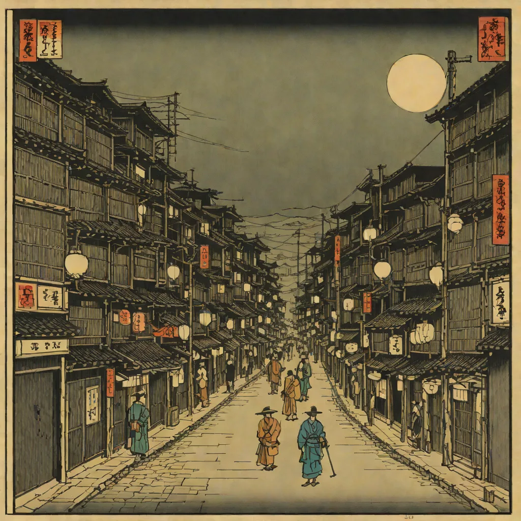 Utagawa Hiroshige, Night View of Saruwaka Street