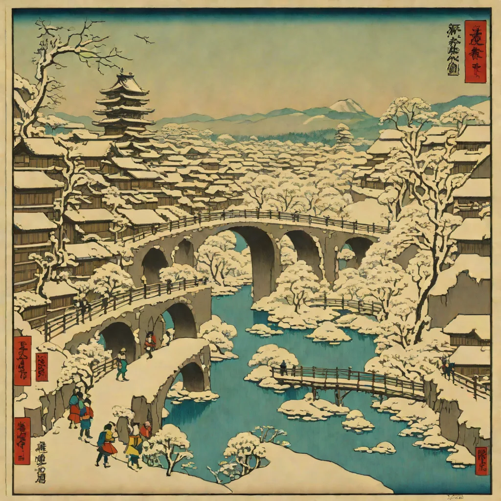 Utagawa Hiroshige, The Drum Bridge and Yuhi Hill at Meguro