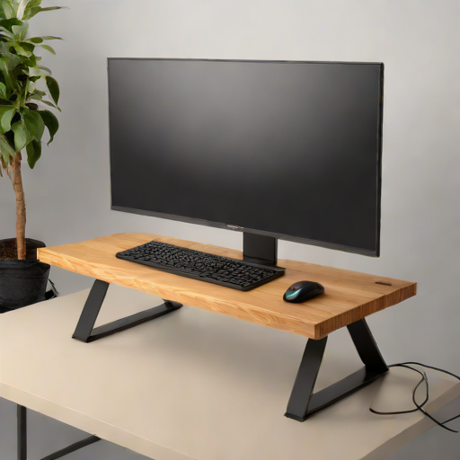 Wooden Monitor Stand with Cable Tray