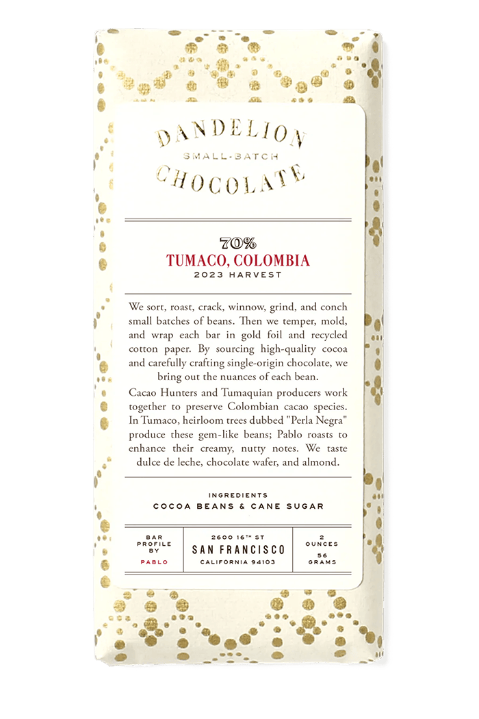 Dandelion Chocolate Tumaco, Colombia 70% Single-Origin Chocolate Bar
