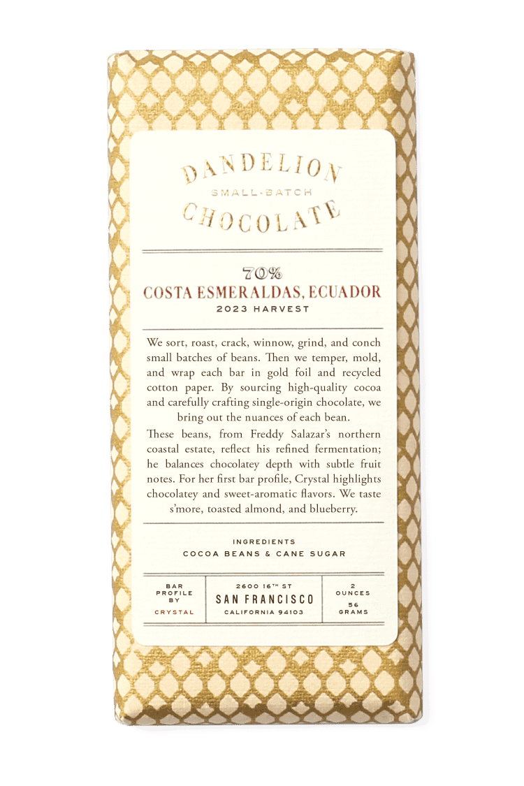 Dandelion Chocolate Costa Esmeraldas, Ecuador 70% Chocolate Bar
