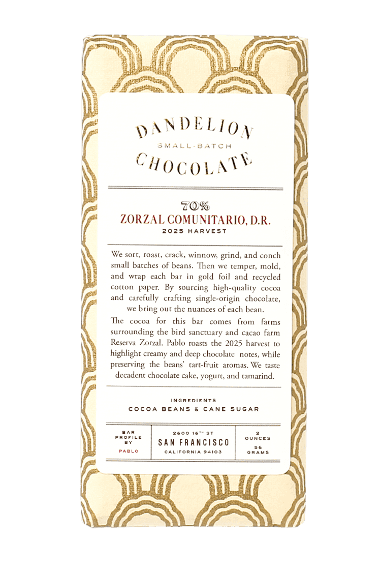 Dandelion Chocolate Zorzal Comunitario, Dominican Republic 70% Single-Origin Chocolate Bar