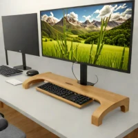 Bamboo Monitor Stand with Cable Grommets