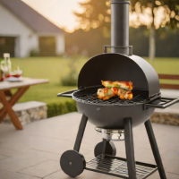 Charcoal Grill with Wood Chimney Starter