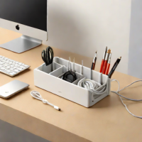 Desk Cable Organizer Box with Adjustable Dividers