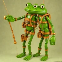 Frog diver - hand carved marionette from linden wood