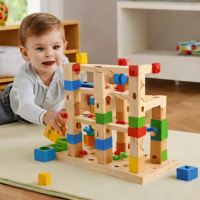 Hape Quadrilla Wooden Marble Run Construction Toy Set