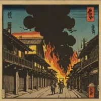 Kobayashi Kiyochika – Fire at Hirokoji in Shitaya (1881)