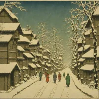 Kawase Hasui, Evening Snow at Terajima Village