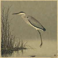 Ohara Koson, Heron in the Rain